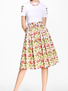 Brooks Brothers Cherry Print Pleated Button Front Midi Skirt Size 0